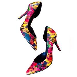 Brash Multi-color Red Yellow Floral high heels size 7